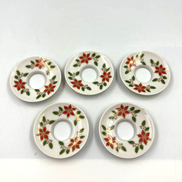 Vintage Crowning Touch  Lot Porcelain Poinsettia Candle Stick Holders Christmas - Picture 1 of 7